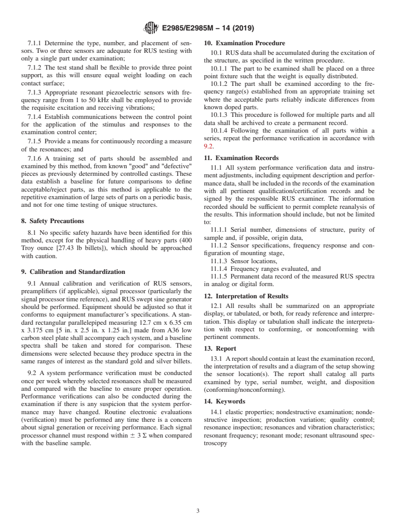 ASTM E2985/E2985M-14(2019) - Standard Practice for Determination of Metal Purity Based on Elastic Constant Measurements  Derived from Resonant Ultrasound Spectroscopy