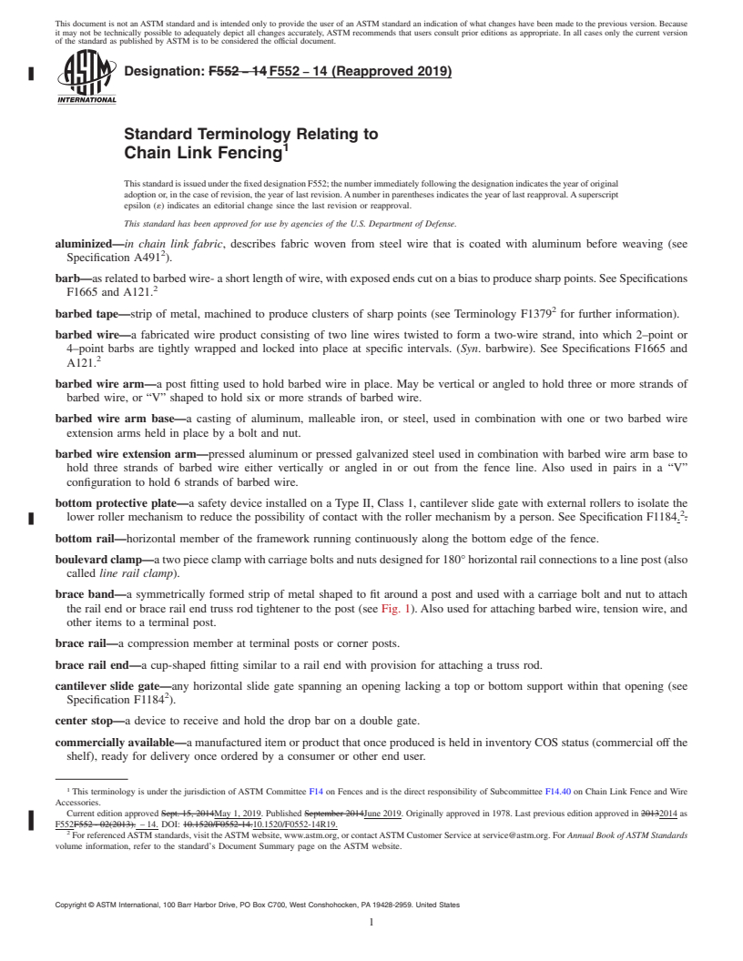 REDLINE ASTM F552-14(2019) - Standard Terminology Relating to  Chain Link Fencing