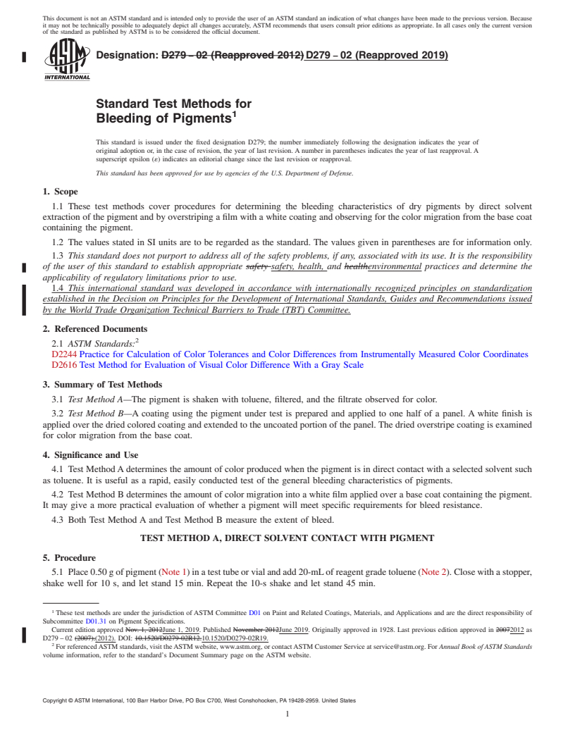 REDLINE ASTM D279-02(2019) - Standard Test Methods for  Bleeding of Pigments