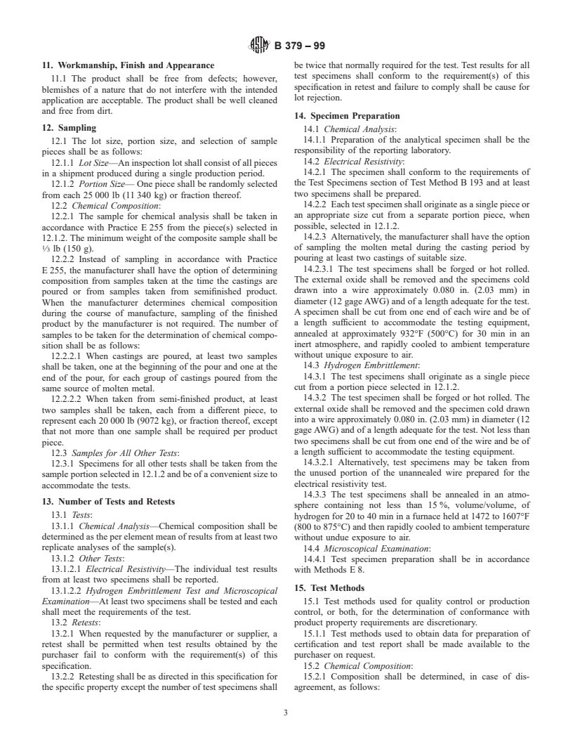 ASTM B379-99 - Standard Specification for Phosphorized Coppers-Refinery Shapes