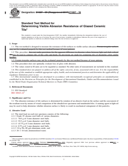ASTM C1027-19 REDLINE ASTM C1027-19 - Standard Test Method for Determining Visible Abrasion Resistance of Glazed Ceramic Tile - Page 1 preview