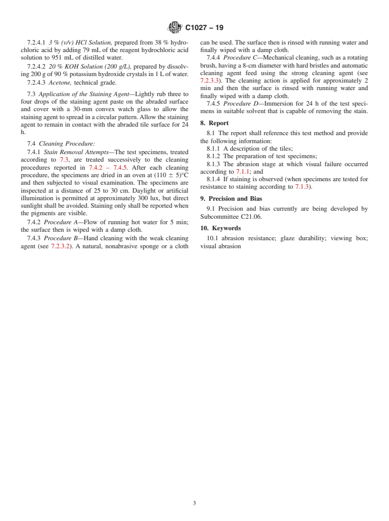 ASTM C1027-19 - Standard Test Method for  Determining Visible Abrasion Resistance of Glazed Ceramic Tile