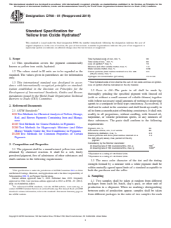 ASTM D768-01(2019) ASTM D768-01(2019) - Standard Specification for Yellow Iron Oxide Hydrated - Page 1 preview
