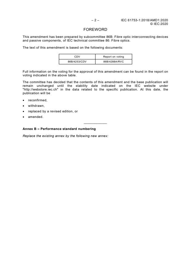 IEC 61753-1:2018/AMD1:2020 IEC 61753-1:2018/AMD1:2020 - Amendment 1 - Fibre optic interconnecting devices and passive components - Performance standard - Part 1: General and guidance - Page 4 preview