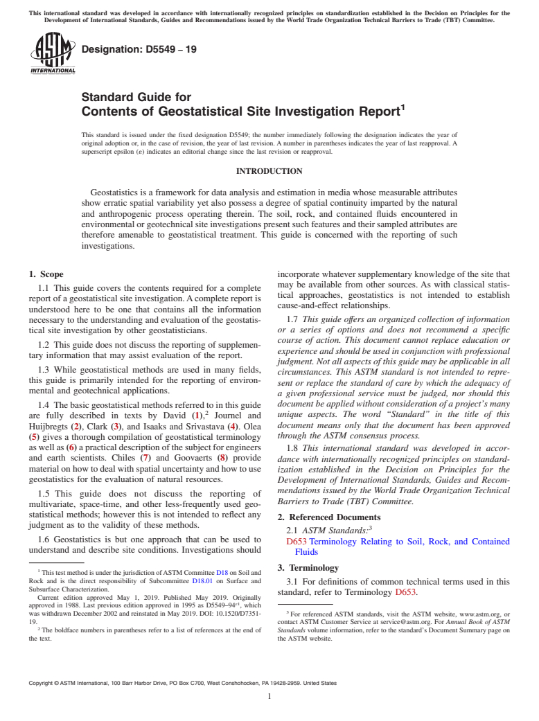 ASTM D5549-19 - Standard Guide for Contents of Geostatistical Site Investigation Report