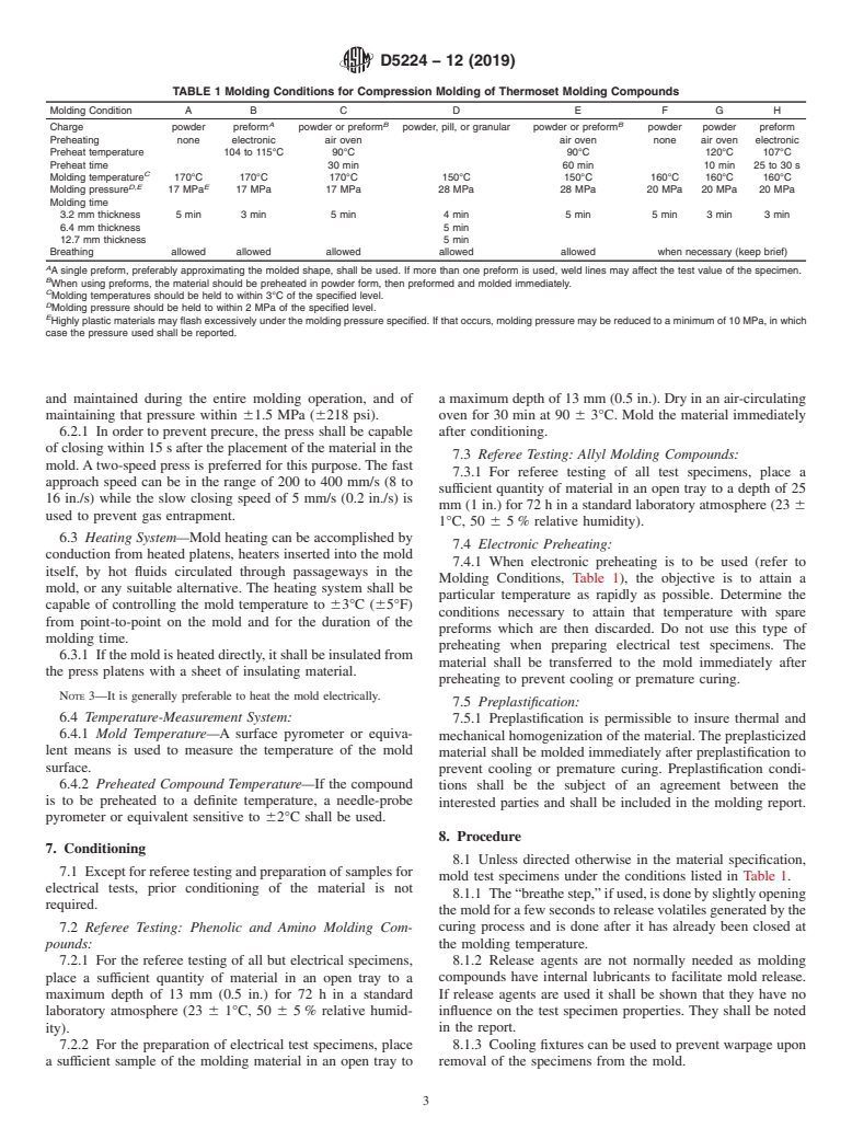 ASTM D5224-12(2019) - Standard Practice for  Compression Molding Test Specimens of Thermosetting Molding  Compounds