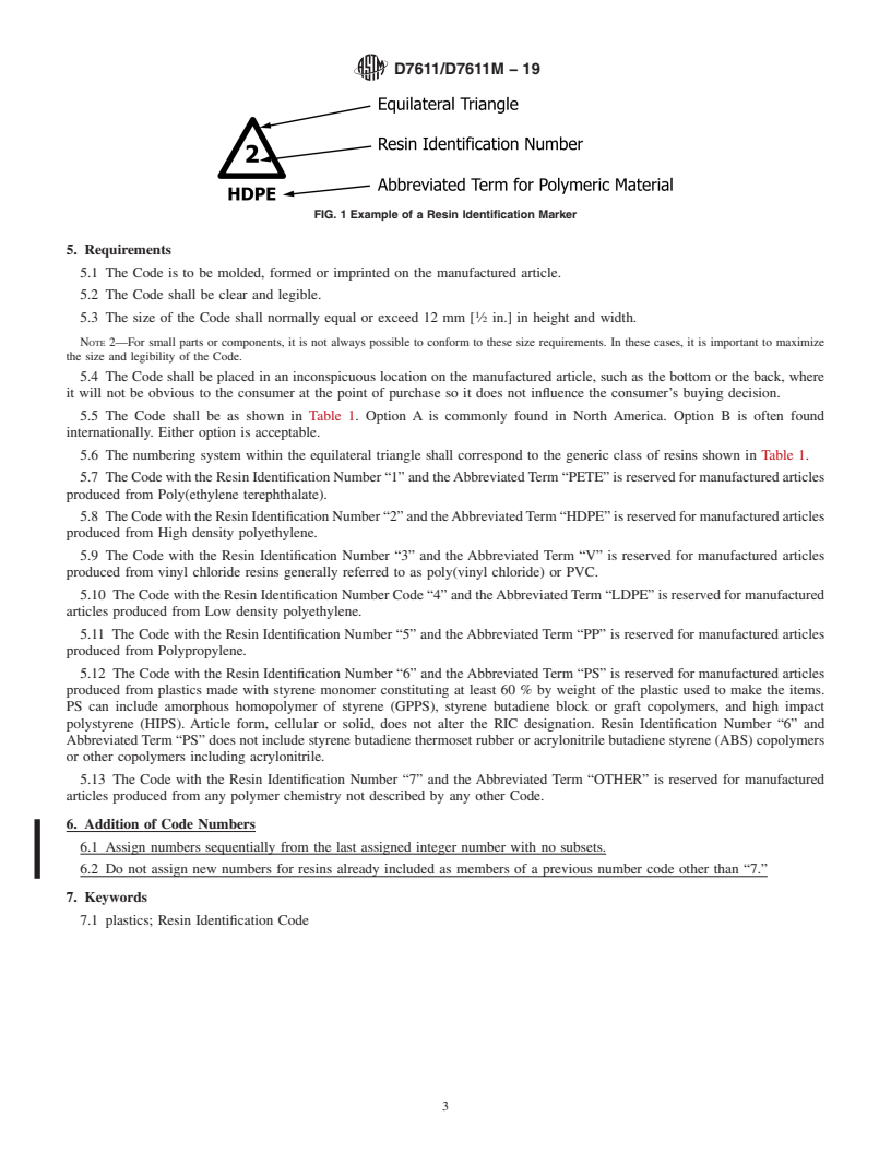 REDLINE ASTM D7611/D7611M-19 - Standard Practice for Coding Plastic Manufactured Articles for Resin Identification