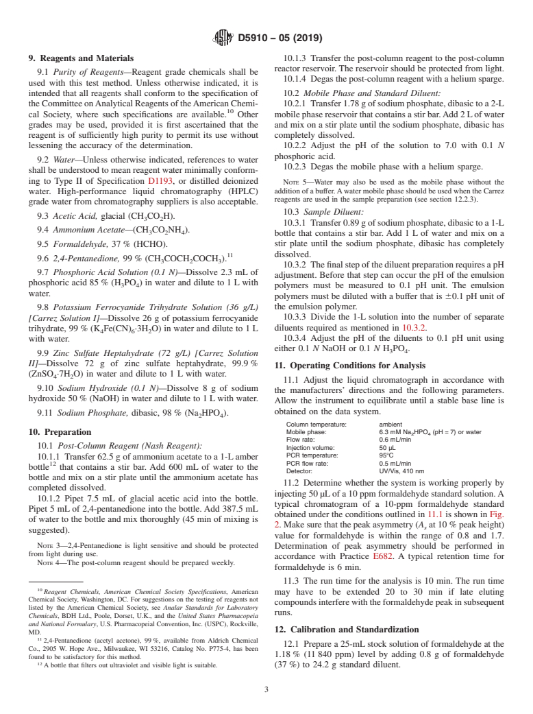 ASTM D5910-05(2019) - Standard Test Method for Determination of Free Formaldehyde in Emulsion Polymers by   Liquid Chromatography