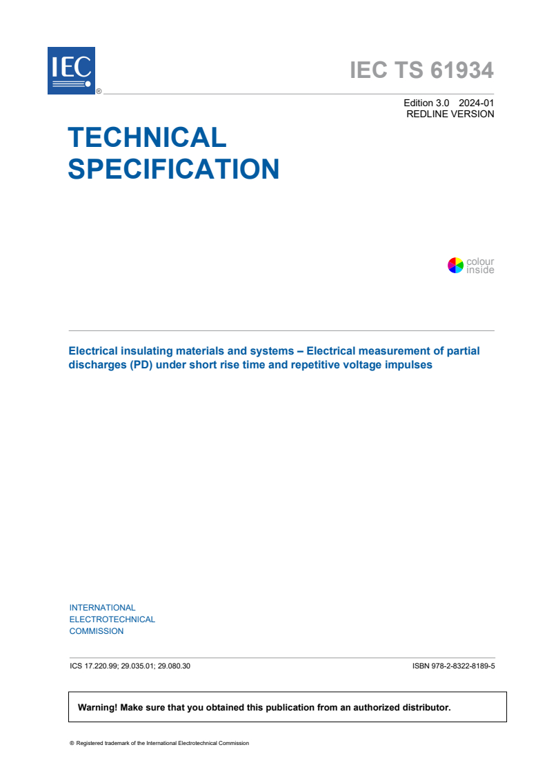 IEC TS 61934:2024 RLV - Electrical insulating materials and systems - Electrical measurement of partial discharges (PD) under short rise time and repetitive voltage impulses
Released:1/26/2024
Isbn:9782832281895