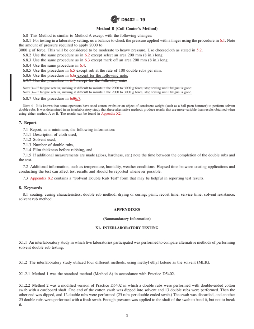 REDLINE ASTM D5402-19 - Standard Practice for Assessing the Solvent Resistance of Organic Coatings Using   Solvent   Rubs