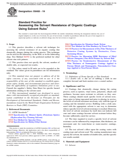ASTM D5402-19 ASTM D5402-19 - Standard Practice for Assessing the Solvent Resistance of Organic Coatings Using Solvent Rubs - Page 1 preview