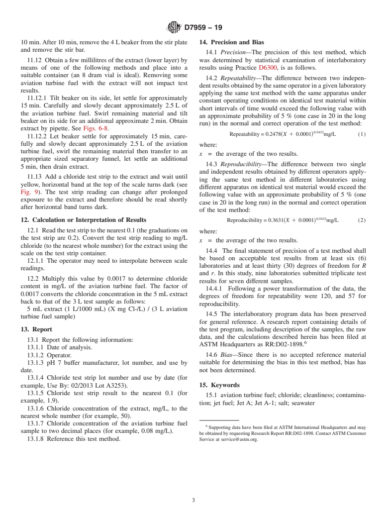 ASTM D7959-19 - Standard Test Method for Chloride Content Determination of Aviation Turbine Fuels using  Chloride Test Strip