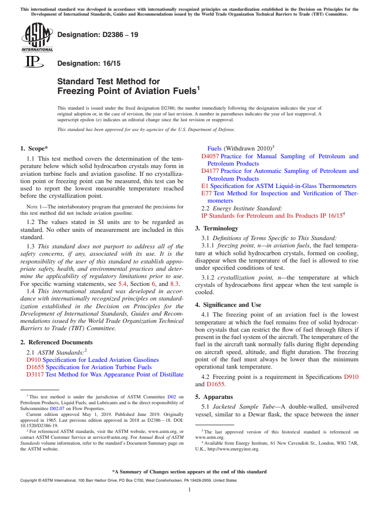 ASTM D2386-19 - Standard Test Method for  Freezing Point of Aviation Fuels