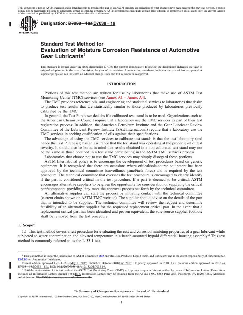 REDLINE ASTM D7038-19 - Standard Test Method for  Evaluation of Moisture Corrosion Resistance of Automotive Gear  Lubricants