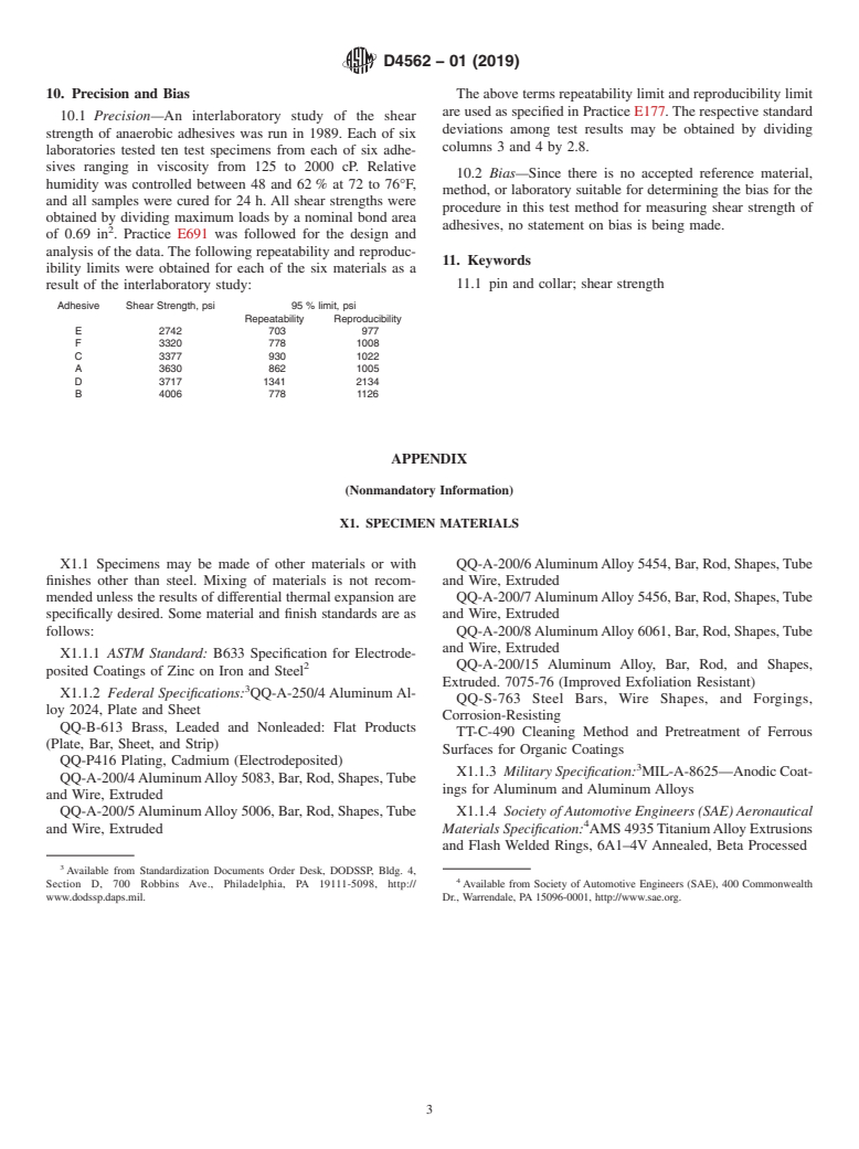 ASTM D4562-01(2019) - Standard Test Method for Shear Strength of Adhesives Using Pin-and-Collar Specimen