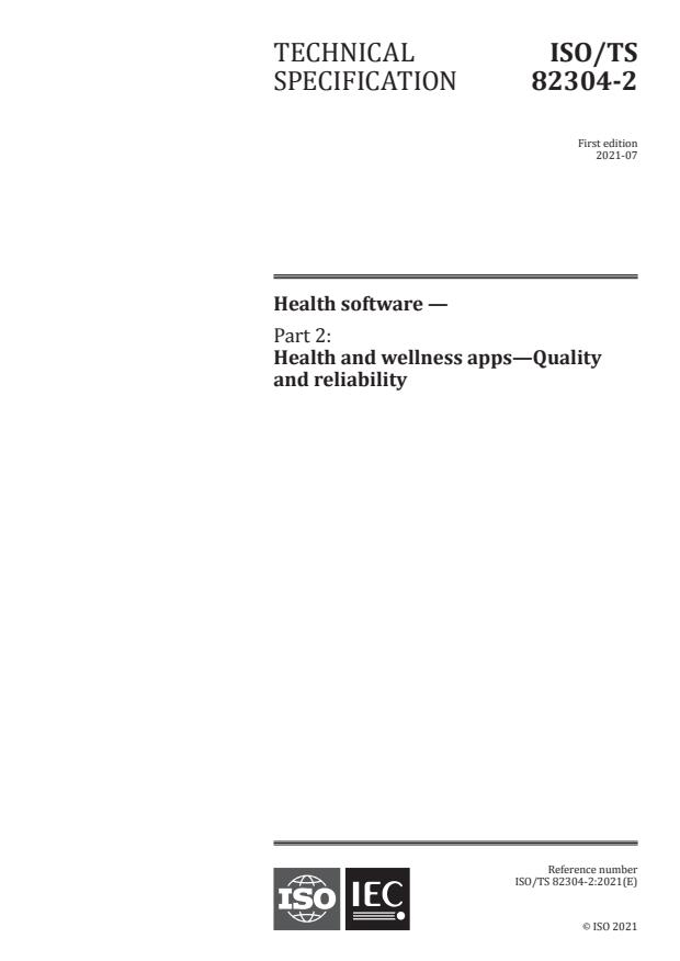 ISO TS 82304-2:2021 - Health software - Part 2: Health and wellness apps - Quality and reliability