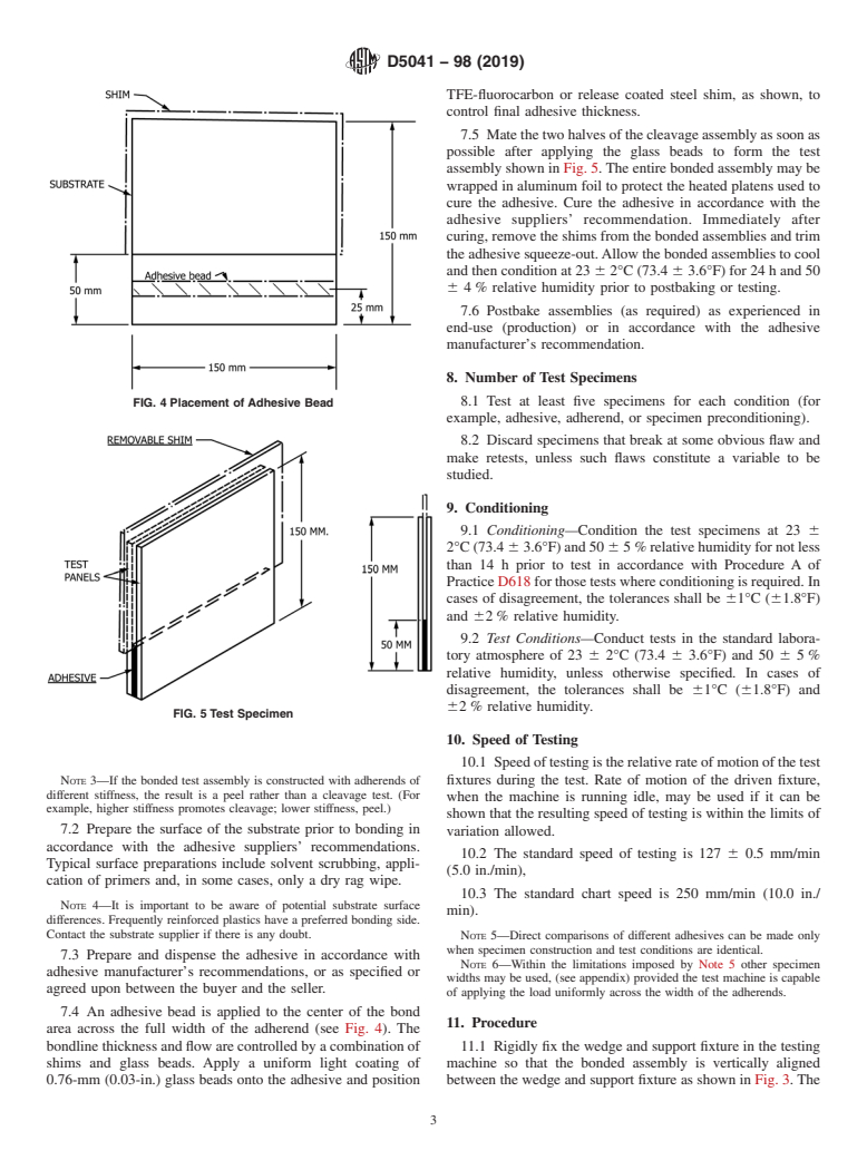 ASTM D5041-98(2019) - Standard Test Method for Fracture Strength in Cleavage of Adhesives in Bonded Joints