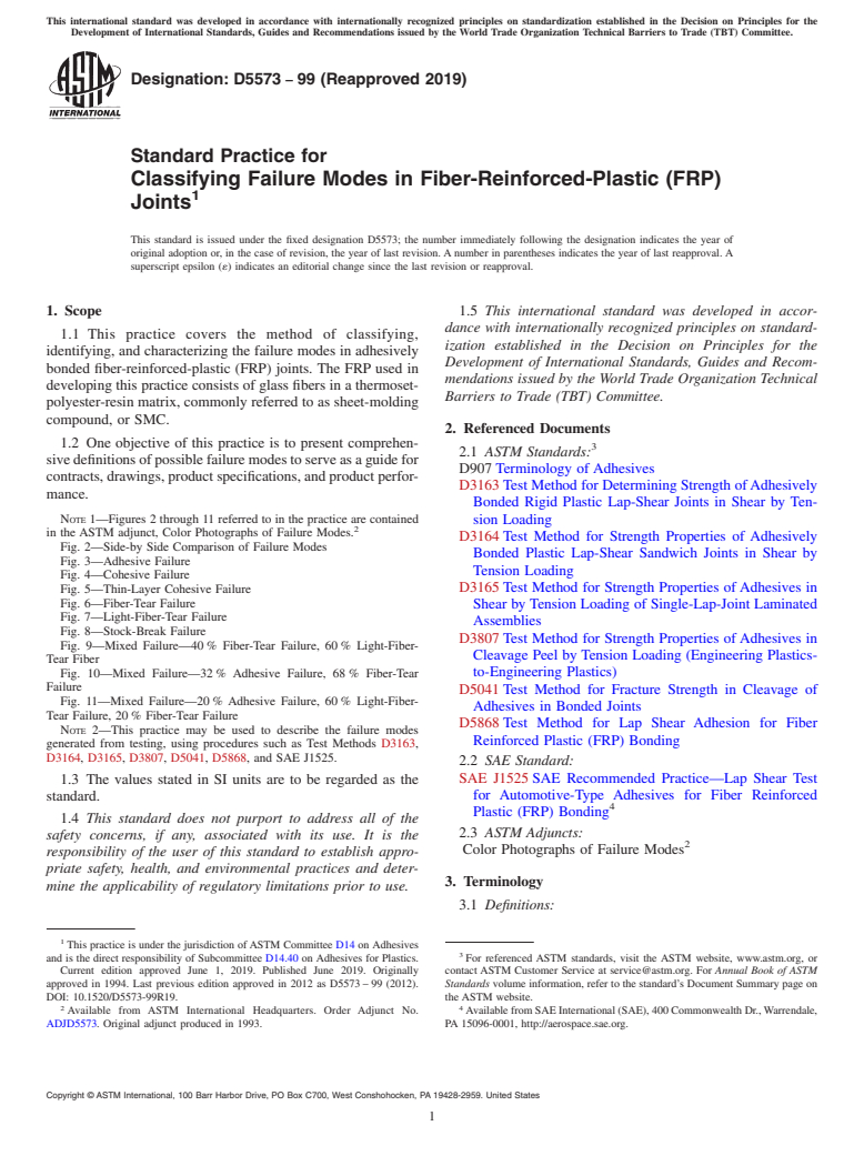 ASTM D5573-99(2019) - Standard Practice for Classifying Failure Modes in Fiber-Reinforced-Plastic (FRP)  Joints