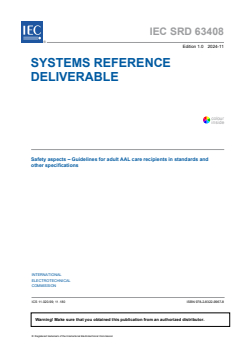 IEC SRD 63408:2024 - Safety aspects – Guidelines for adult AAL care recipients in standards and other specifications
Released:5. 11. 2024
Isbn:9782832299678 - Page 3 preview