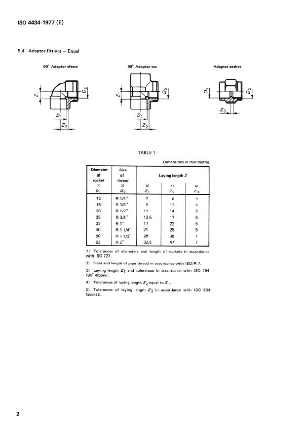 ISO 4434:1977 ISO 4434:1977 - Unplasticized polyvinyl chloride (PVC) adaptor fittings for pipes under pressure -- Laying length and size of threads -- Metric series - Page 4 preview