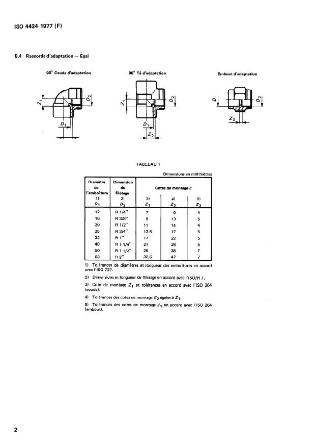 ISO 4434:1977 ISO 4434:1977 - Raccords d'adaptation en polychlorure de vinyle (PVC) non plastifié pour tubes sous pression -- Cotes de montage et dimension des filetages -- Série métrique - Page 4 preview