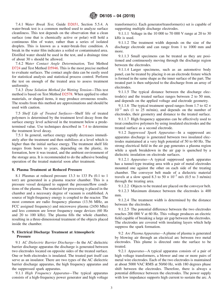 ASTM D6105-04(2019) - Standard Practice for Application of Electrical Discharge Surface Treatment (Activation)  of Plastics for Adhesive Bonding