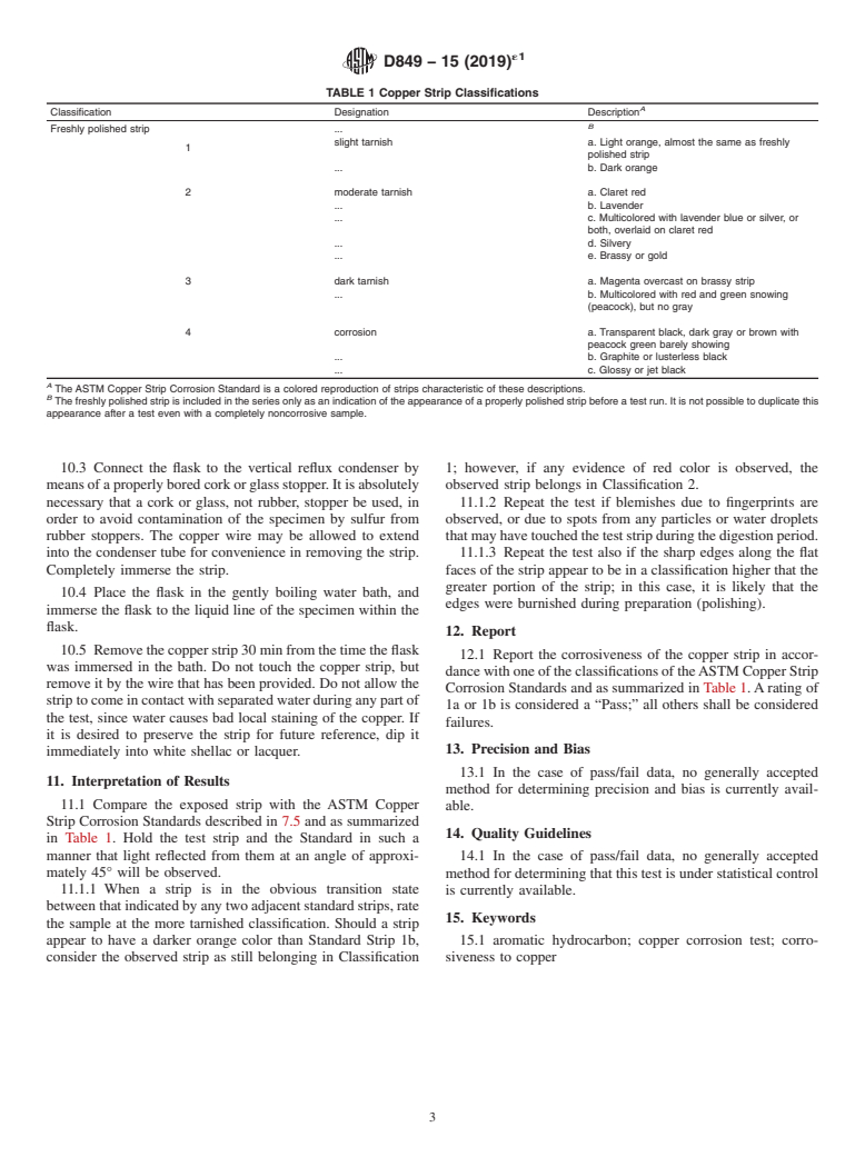 ASTM D849-15(2019)e1 - Standard Test Method for Copper Strip Corrosion by Industrial Aromatic Hydrocarbons