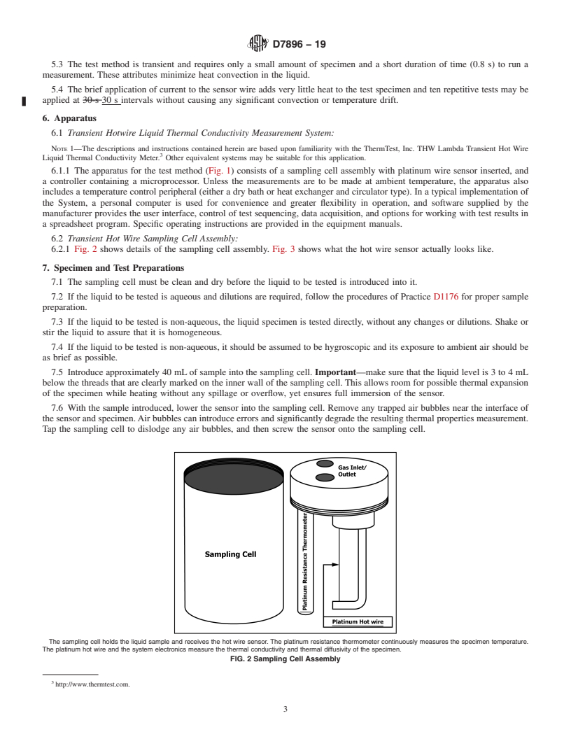 REDLINE ASTM D7896-19 - Standard Test Method for Thermal Conductivity, Thermal Diffusivity, and Volumetric Heat  Capacity of Engine Coolants and Related Fluids by Transient Hot Wire  Liquid Thermal Conductivity Method