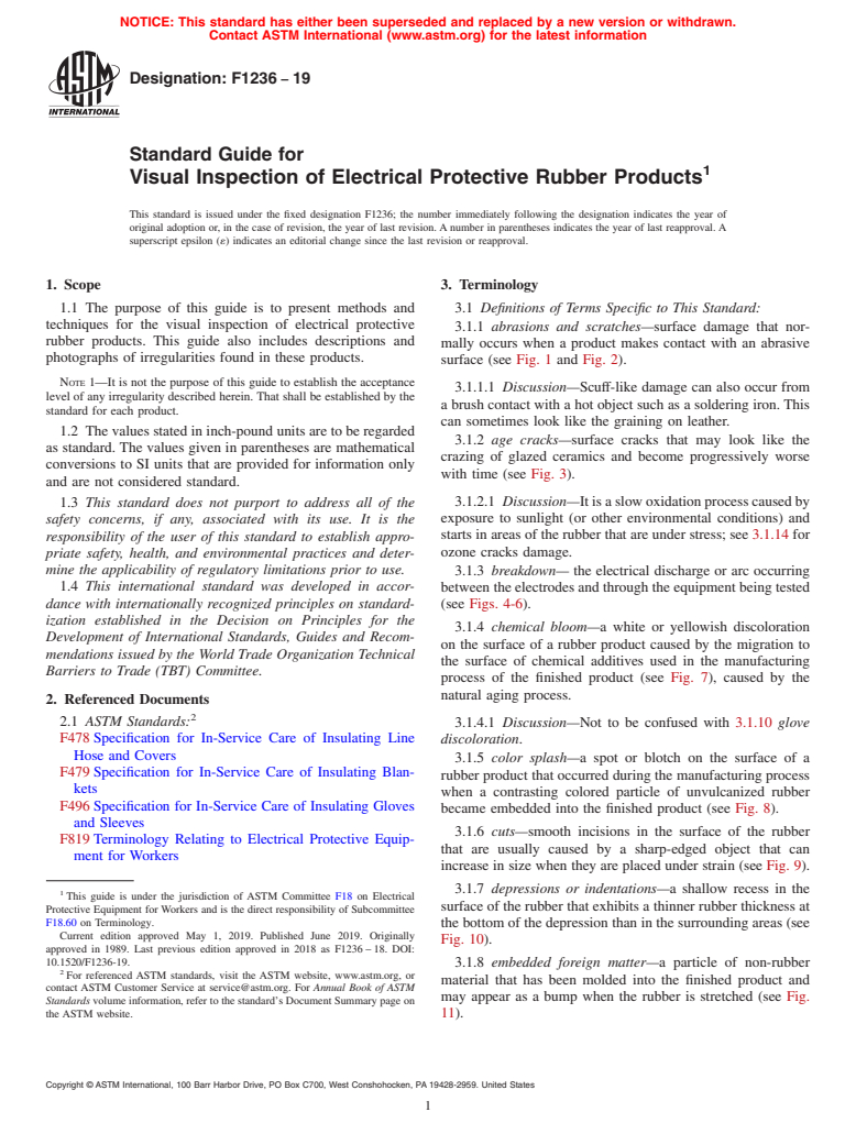 ASTM F1236-19 - Standard Guide for  Visual Inspection of Electrical Protective Rubber Products