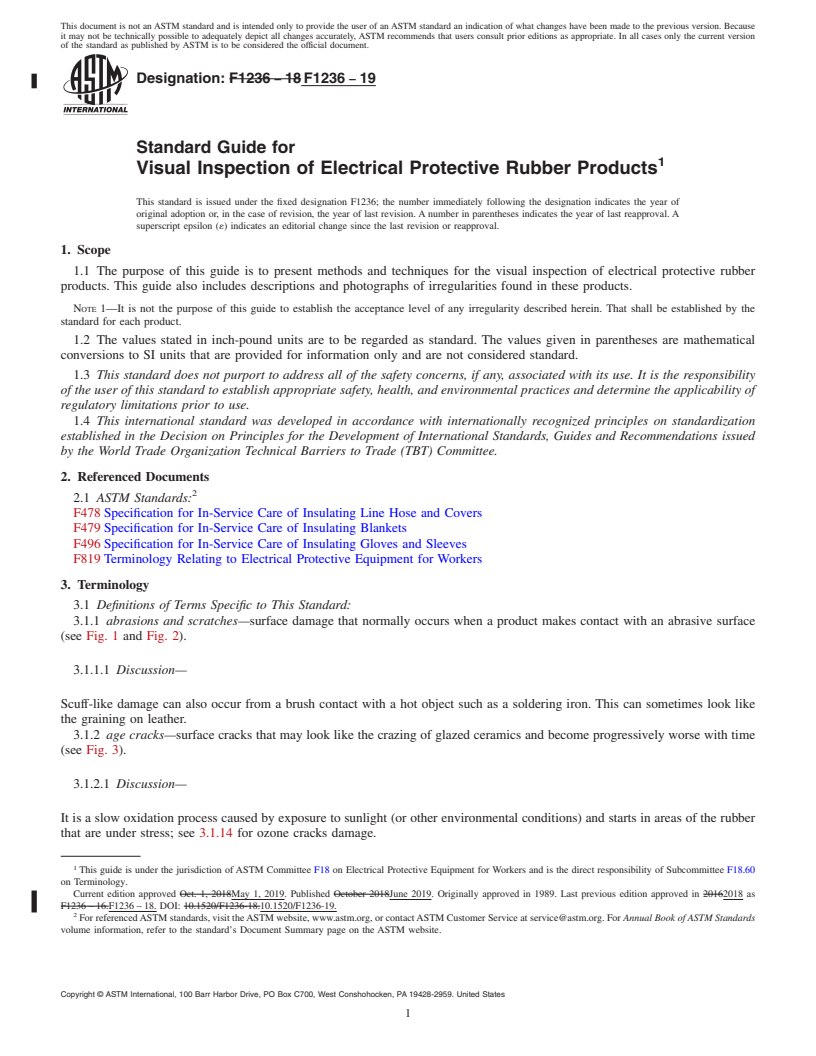 REDLINE ASTM F1236-19 - Standard Guide for  Visual Inspection of Electrical Protective Rubber Products