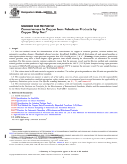 ASTM D130-19 REDLINE ASTM D130-19 - Standard Test Method for Corrosiveness to Copper from Petroleum Products by Copper Strip Test - Page 1 preview