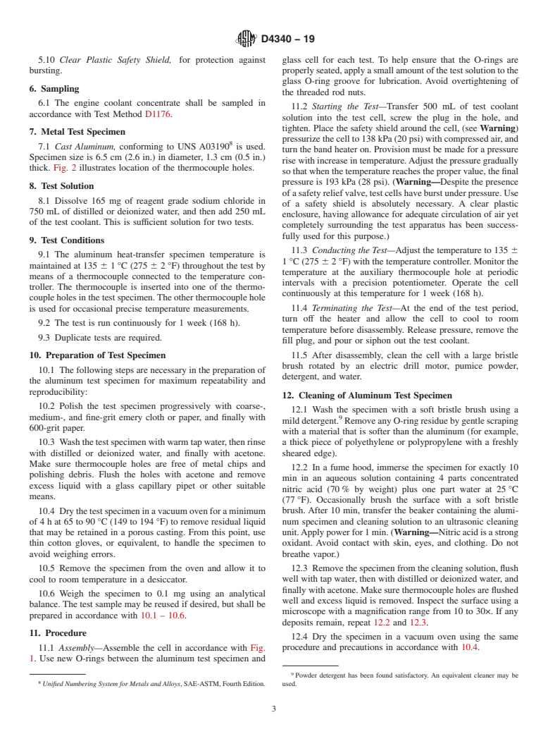 ASTM D4340-19 - Standard Test Method for Corrosion of Cast Aluminum Alloys in Engine Coolants Under  Heat-Rejecting Conditions