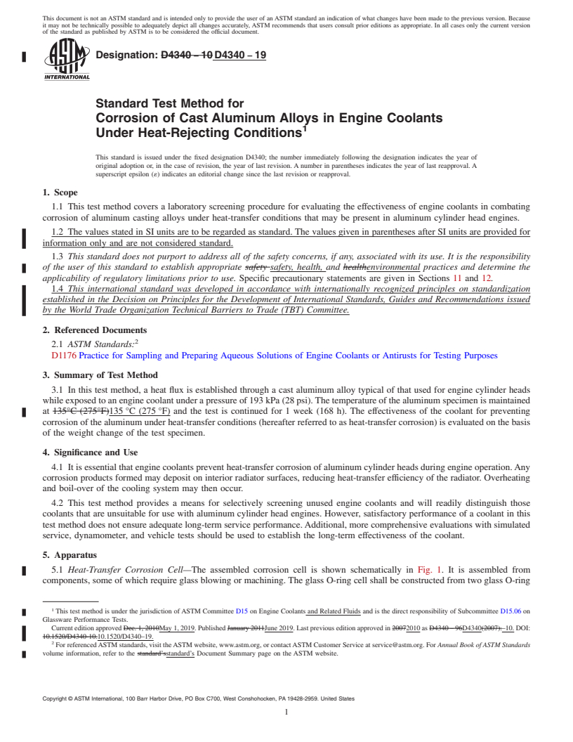 REDLINE ASTM D4340-19 - Standard Test Method for Corrosion of Cast Aluminum Alloys in Engine Coolants Under  Heat-Rejecting Conditions