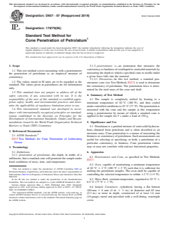 ASTM D937-07(2019) ASTM D937-07(2019) - Standard Test Method for Cone Penetration of Petrolatum - Page 1 preview