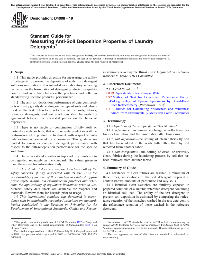 ASTM D4008-19 - Standard Guide for  Measuring Anti-Soil Deposition Properties of Laundry Detergents