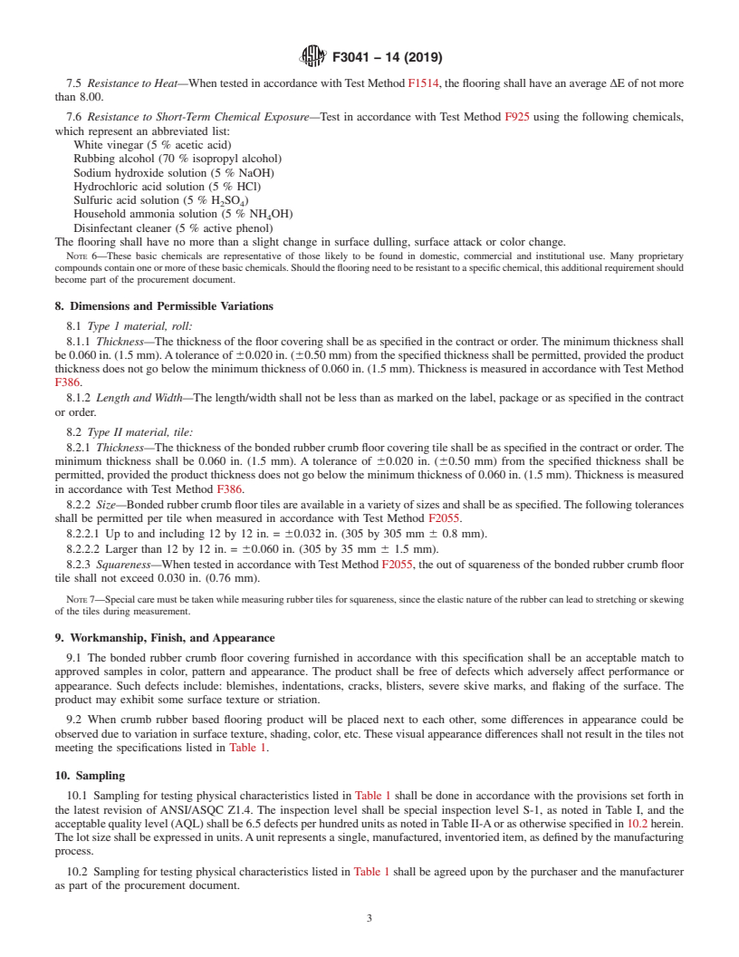 REDLINE ASTM F3041-14(2019) - Standard Specification for Bonded Rubber Crumb Floor Coverings