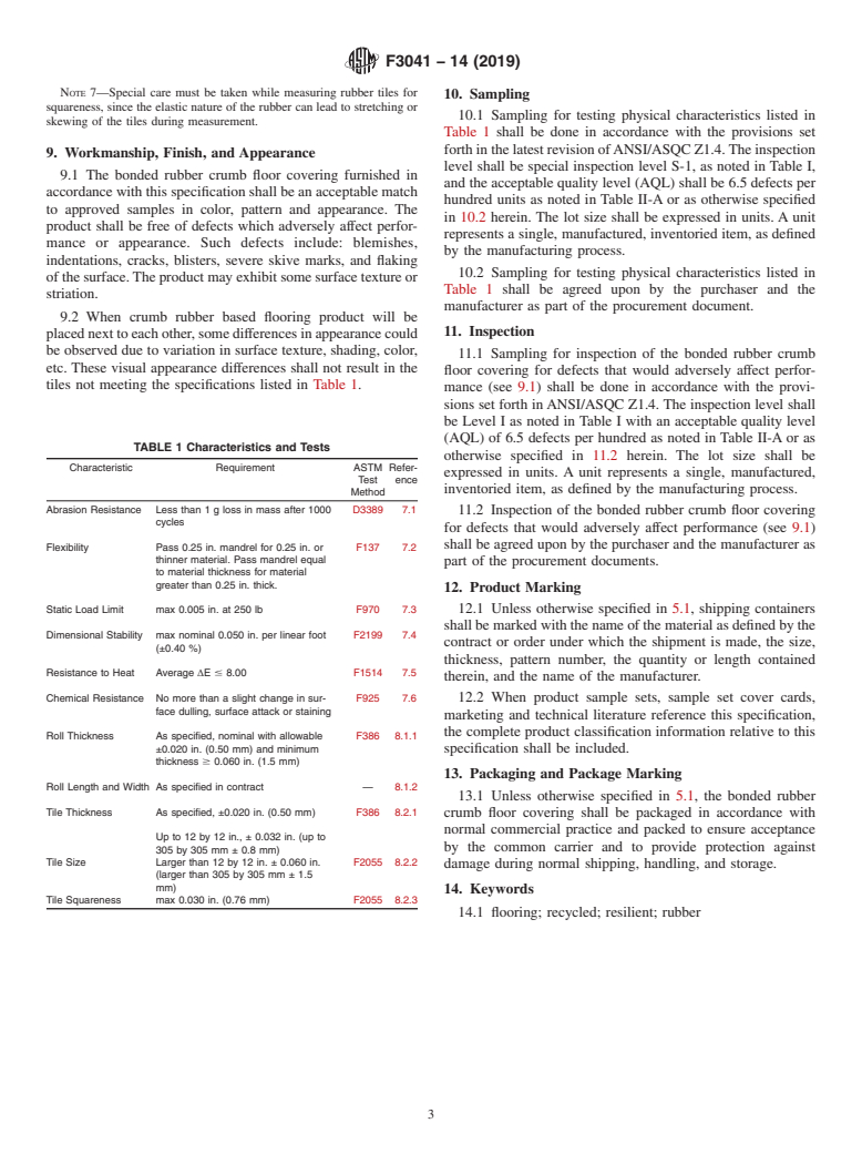 ASTM F3041-14(2019) - Standard Specification for Bonded Rubber Crumb Floor Coverings