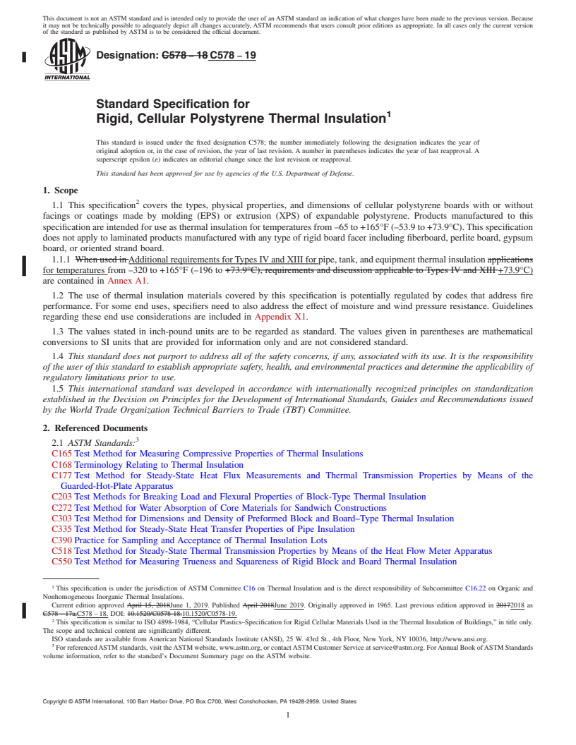 REDLINE ASTM C578-19 - Standard Specification for  Rigid, Cellular Polystyrene Thermal Insulation