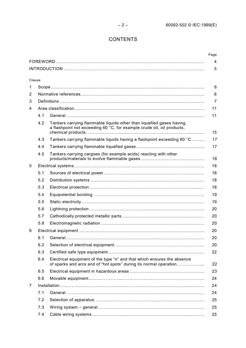 IEC 60092-502:1999 IEC 60092-502:1999 - Electrical installations in ships - Part 502: Tankers - Special features - Page 4 preview
