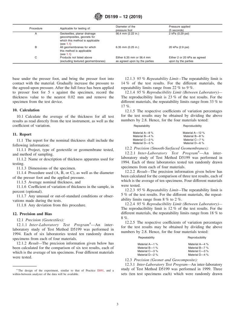 ASTM D5199-12(2019) - Standard Test Method for  Measuring the Nominal Thickness of Geosynthetics