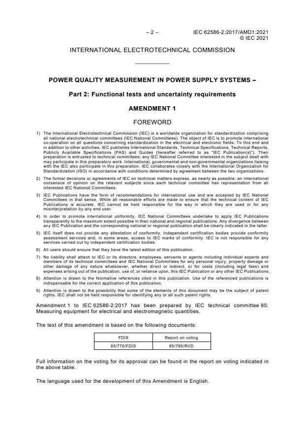 IEC 62586-2:2017/AMD1:2021 IEC 62586-2:2017/AMD1:2021 - Amendment 1 - Power quality measurement in power supply systems - Part 2: Functional tests and uncertainty requirements - Page 4 preview