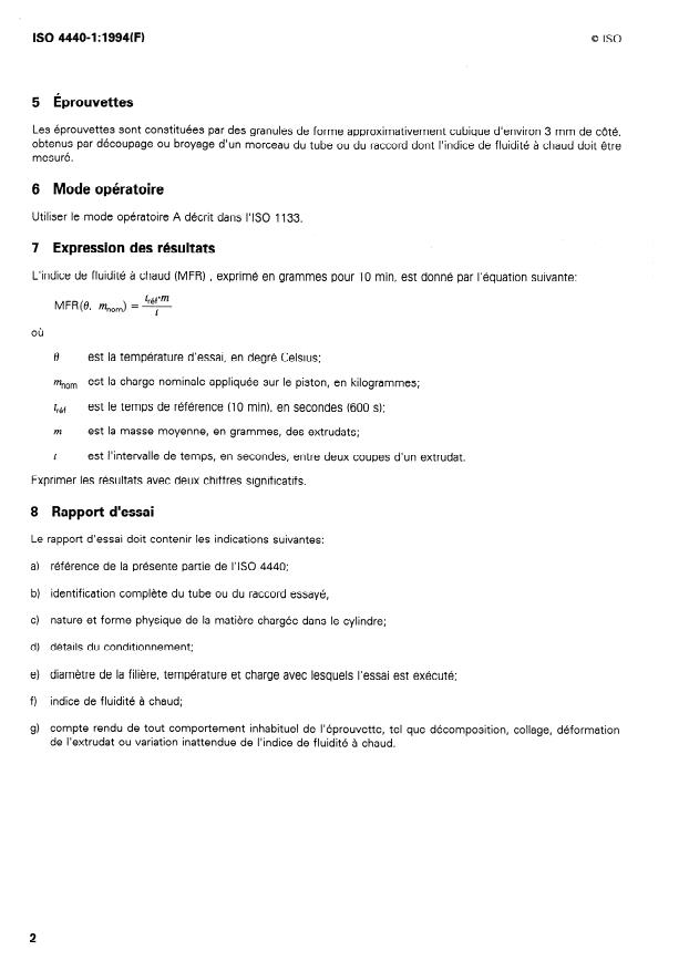 ISO 4440-1:1994 ISO 4440-1:1994 - Tubes et raccords en matieres thermoplastiques -- Détermination de l'indice de fluidité a chaud en masse - Page 4 preview