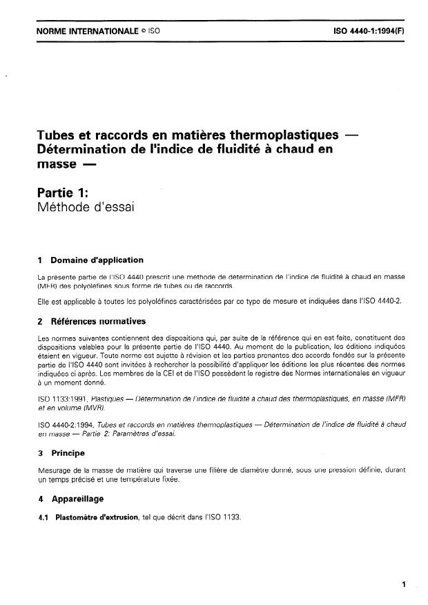 ISO 4440-1:1994 ISO 4440-1:1994 - Tubes et raccords en matieres thermoplastiques -- Détermination de l'indice de fluidité a chaud en masse - Page 3 preview
