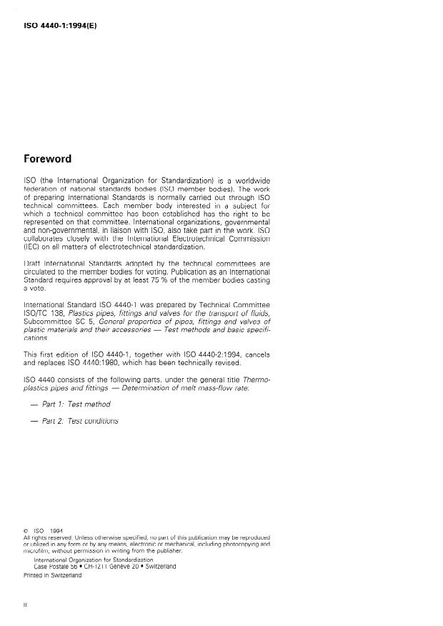 ISO 4440-1:1994 ISO 4440-1:1994 - Thermoplastics pipes and fittings -- Determination of melt mass-flow rate - Page 2 preview