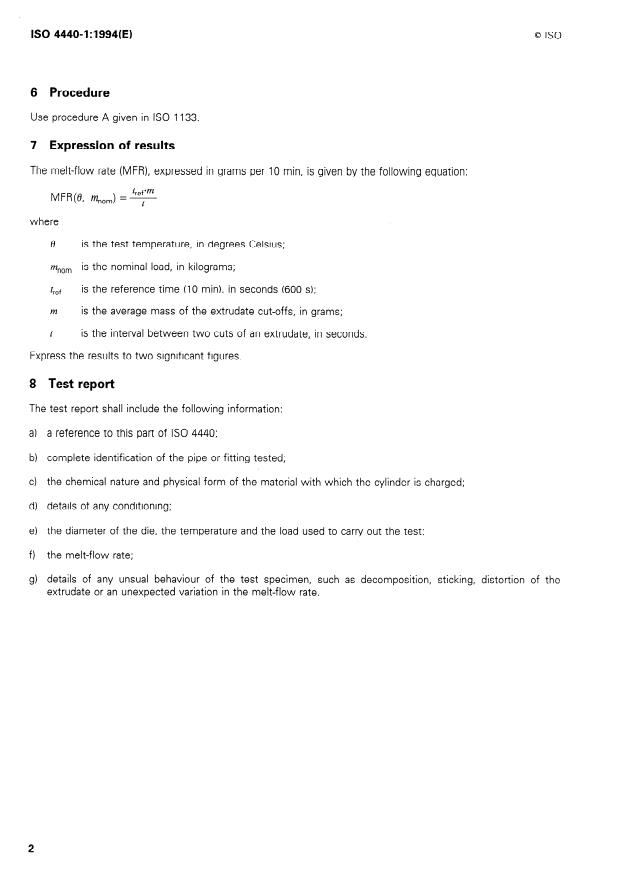 ISO 4440-1:1994 ISO 4440-1:1994 - Thermoplastics pipes and fittings -- Determination of melt mass-flow rate - Page 4 preview