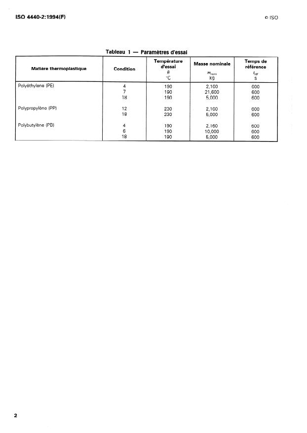 ISO 4440-2:1994 ISO 4440-2:1994 - Tubes et raccords en matieres thermoplastiques -- Détermination de l'indice de fluidité a chaud en masse - Page 4 preview