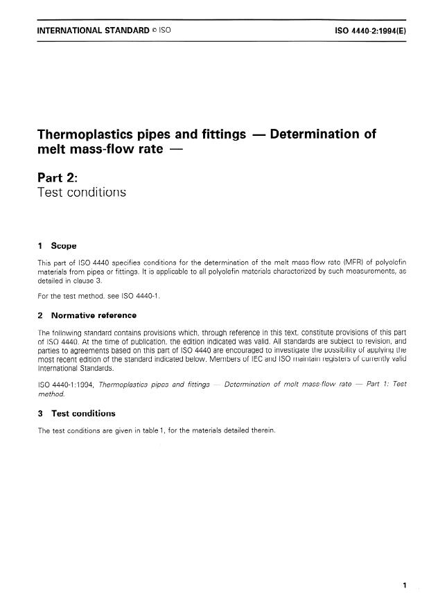 ISO 4440-2:1994 ISO 4440-2:1994 - Thermoplastics pipes and fittings -- Determination of melt mass-flow rate - Page 3 preview