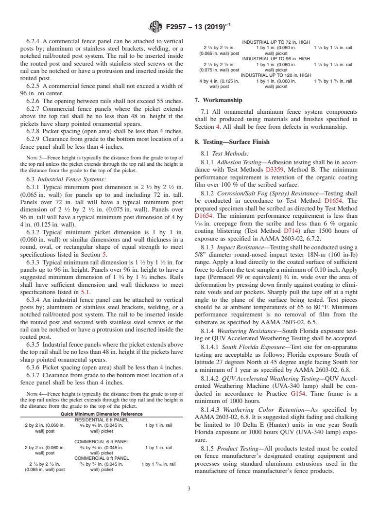 ASTM F2957-13(2019)e1 - Standard Specification for Ornamental Aluminum Fence Systems