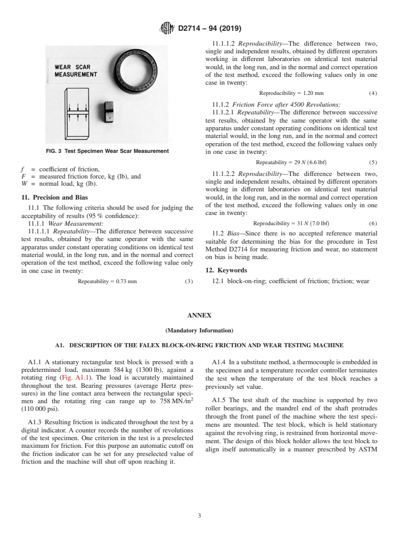 ASTM D2714-94(2019) - Standard Test Method for  Calibration and Operation of the Falex Block-on-Ring Friction   and Wear Testing Machine