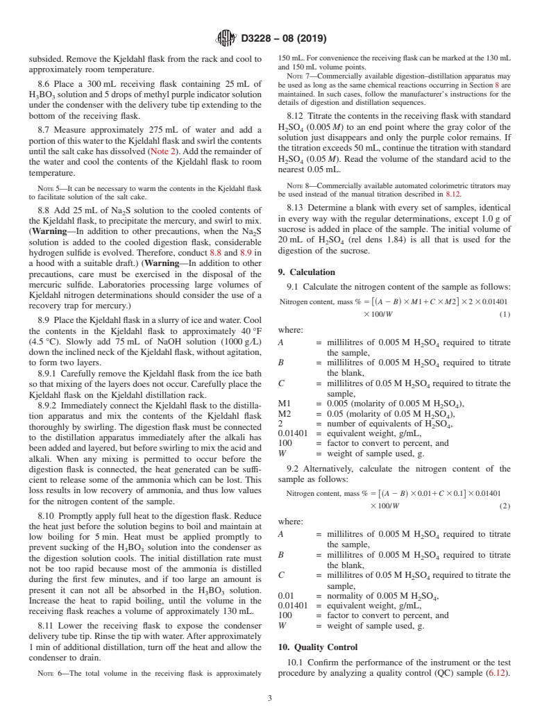 ASTM D3228-08(2019) - Standard Test Method for  Total Nitrogen in Lubricating Oils and Fuel Oils by Modified  Kjeldahl Method